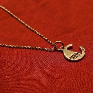 Juicy Couture SS Necklace Sterling Silver Letter Initial C Moon Pave Rhinestone